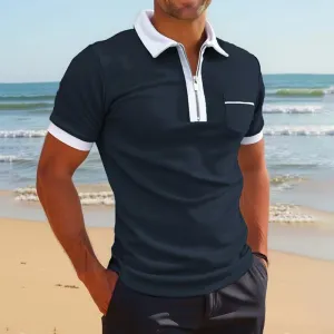 Men'S Fashion Casual Summer Pocket Lapel Short-Sleeve Slim-Fit Polo Shirt