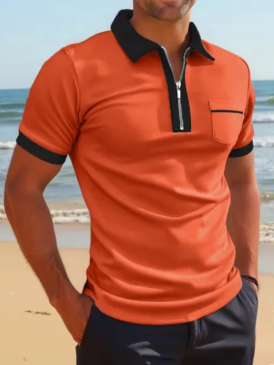 Men'S Fashion Casual Summer Pocket Lapel Short-Sleeve Slim-Fit Polo Shirt