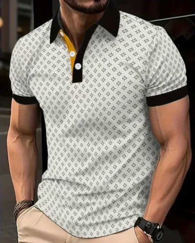 Men'S Fashion Casual 3d Printed Lapel Short-Sleeve Polo Shirt