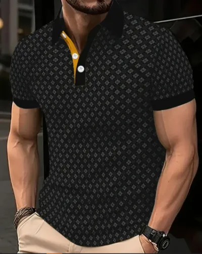 Men'S Fashion Casual 3d Printed Lapel Short-Sleeve Polo Shirt