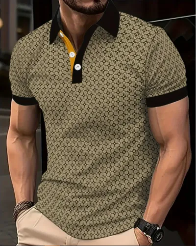 Men'S Fashion Casual 3d Printed Lapel Short-Sleeve Polo Shirt