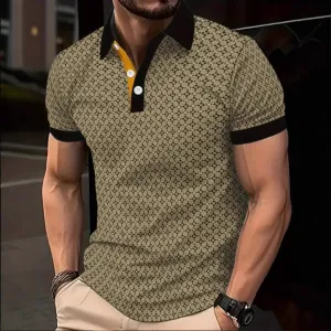 Men'S Fashion Casual 3d Printed Lapel Short-Sleeve Polo Shirt
