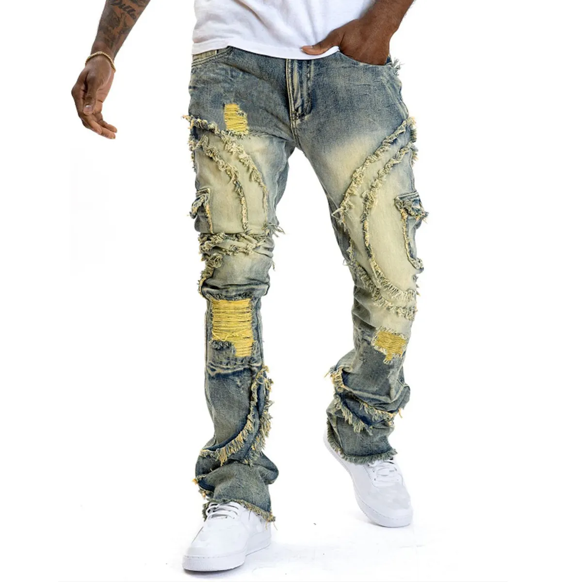 Men'S Fashion Ripped Micro-Fringe Stretch Skinny Jeans