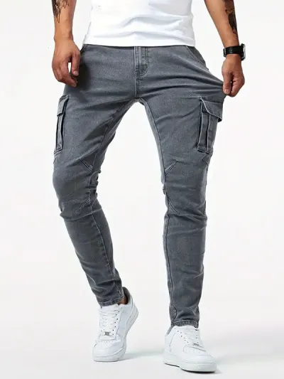 Men Fashion Casual Pockets Slim-Fit Skinny Jeans