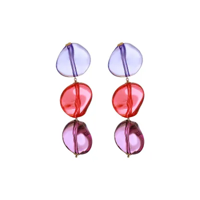 Women Fashion Transparent Contrast Color Irregular Resin Earrings