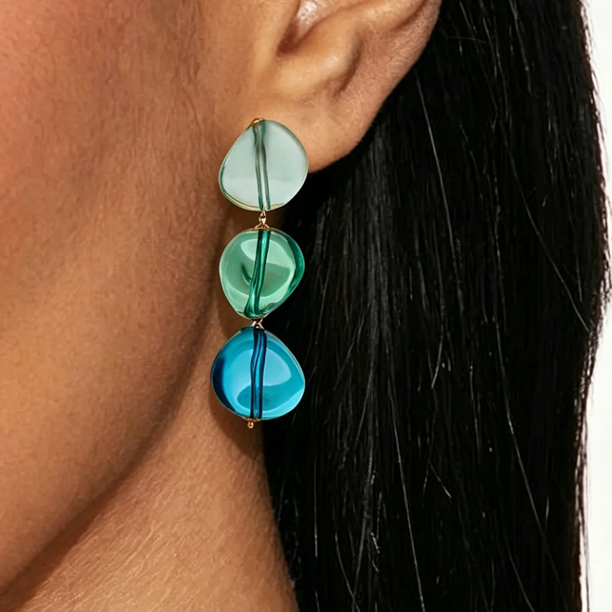 Women Fashion Transparent Contrast Color Irregular Resin Earrings