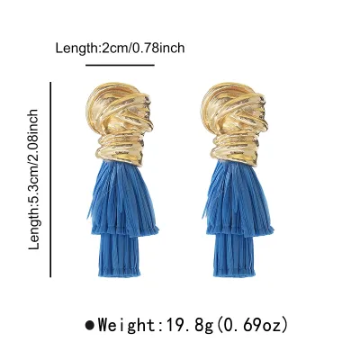 Women Fashion Metal Kink Rafi Grass Tassel Earrings