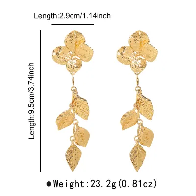 Women Fashion Large Retro Long Flower Earrings