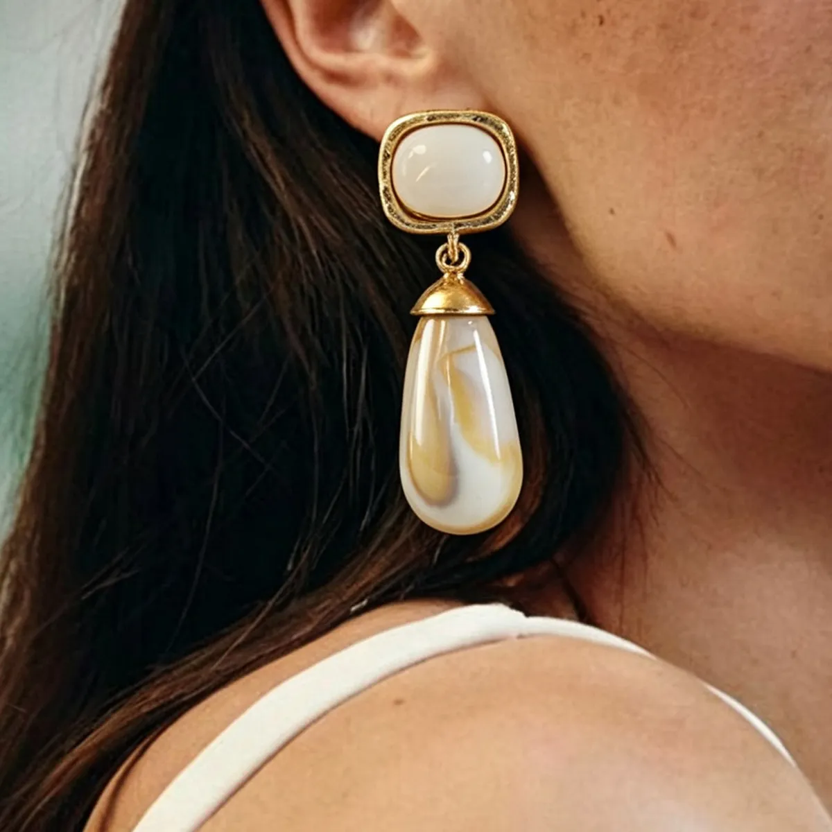 Women Fashion Maillard Autumn And Winter Geometric Acrylic Earrings