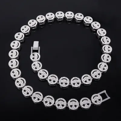 Men'S Fashion Hip Hop Smiley Face Rhinestone Alloy Cuban Chain Necklace
