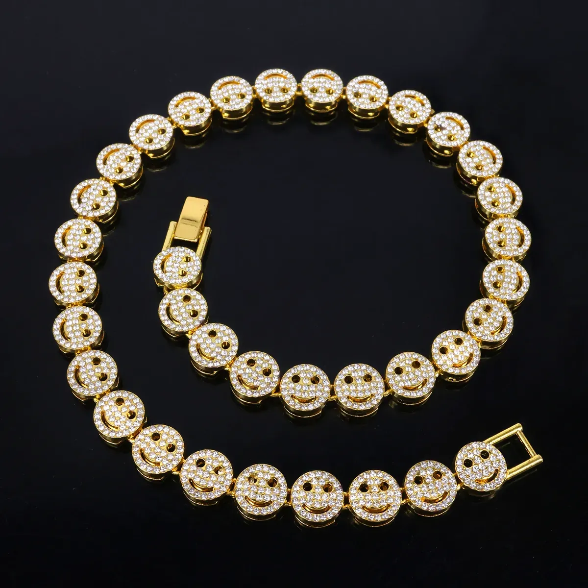 Men'S Fashion Hip Hop Smiley Face Rhinestone Alloy Cuban Chain Necklace