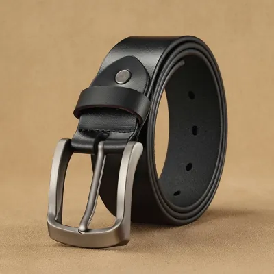 Men'S Fashion Casual Retro Solid Color Pin Buckle Cowhide Belt