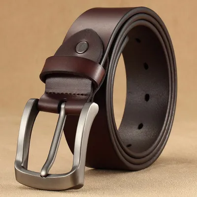 Men'S Fashion Casual Retro Solid Color Pin Buckle Cowhide Belt