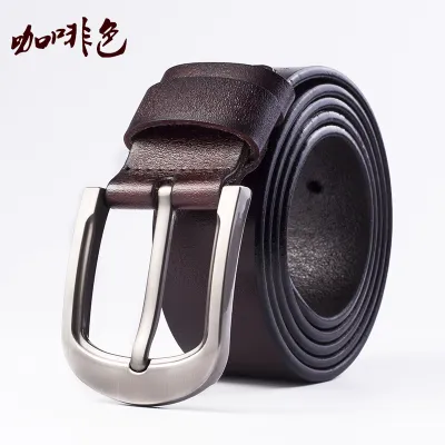 Men'S Fashion Casual Solid Color Pin Buckle Cowhide Leather Belt