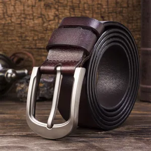 Men'S Fashion Casual Solid Color Pin Buckle Cowhide Leather Belt