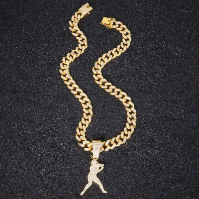 Men'S Fashion Hip Hop Cool Full Diamond Alloy Pendant Cuban Chain Necklace