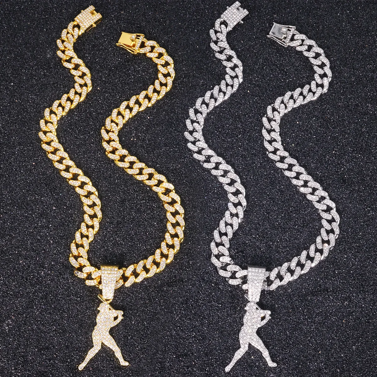 Men'S Fashion Hip Hop Cool Full Diamond Alloy Pendant Cuban Chain Necklace