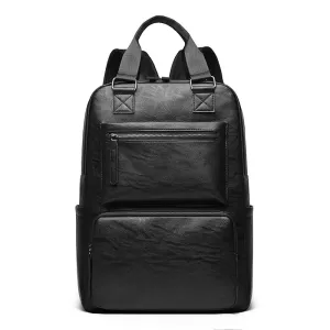 Men'S Fashion Casual Solid Color Pu Large Capacity Leather Business Backpack