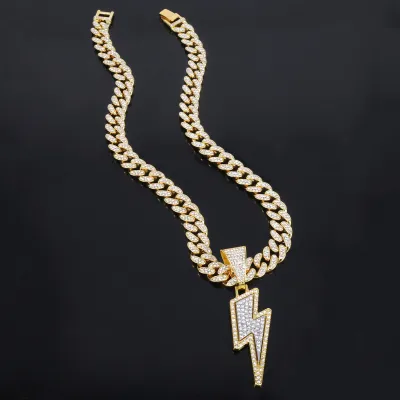 Men'S Fashion Hip Hop Alloy Diamond Pendant Cuban Chain Necklace