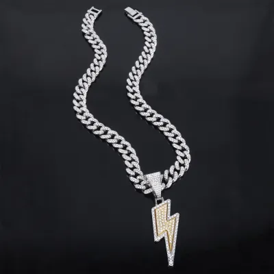 Men'S Fashion Hip Hop Alloy Diamond Pendant Cuban Chain Necklace