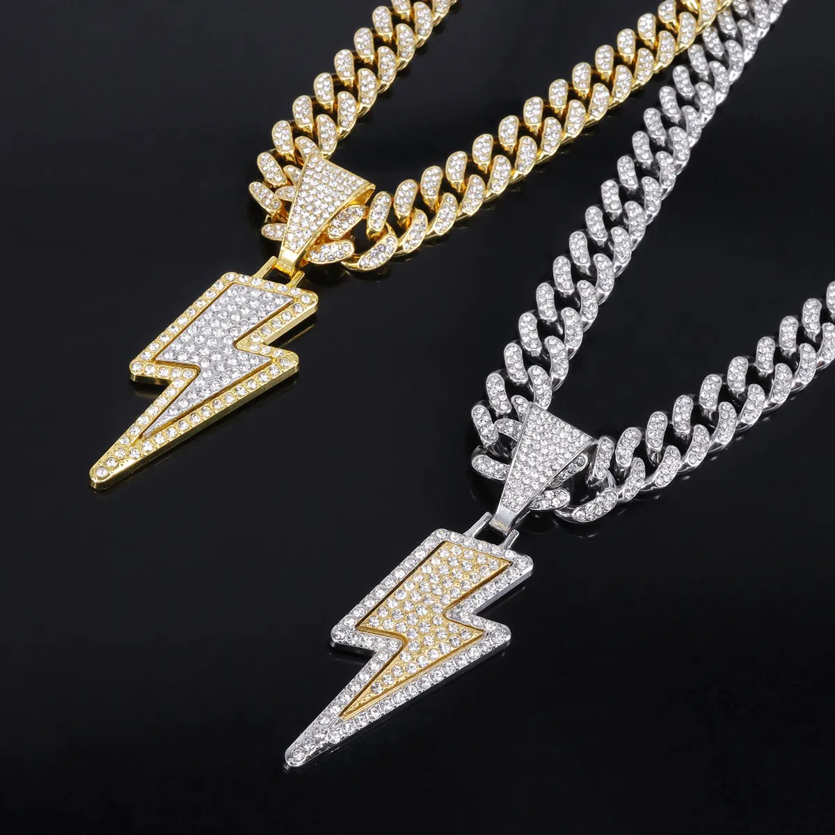 Men'S Fashion Hip Hop Alloy Diamond Pendant Cuban Chain Necklace