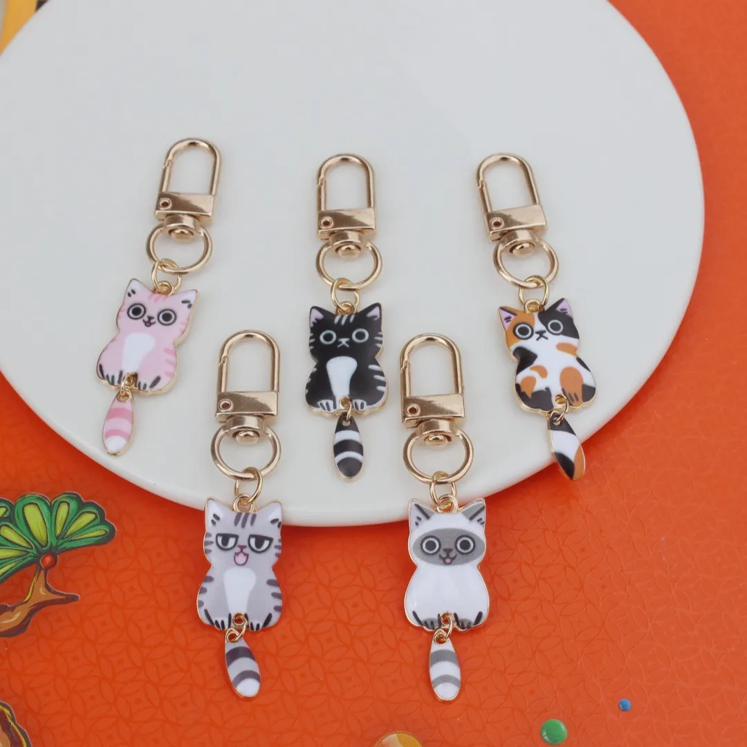 Fashion Cartoon Kitten Alloy Printed Keychain
