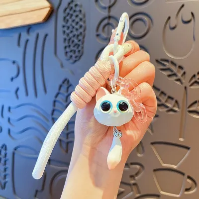 Fashion Cute Cartoon Wood Carving Wind Resin Cat Keychain