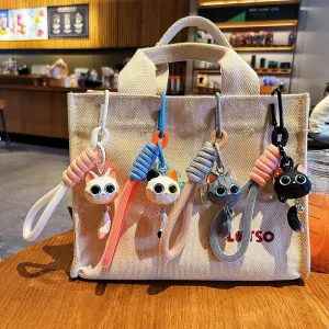 Fashion Cute Cartoon Wood Carving Wind Resin Cat Keychain