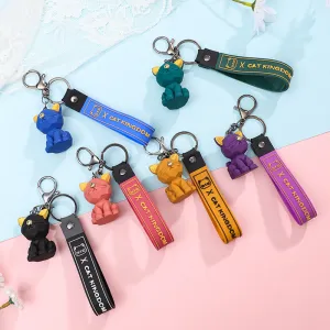Fashion Nordic Style Cut Geometric Resin Mechanical Cat Keychain Pendant