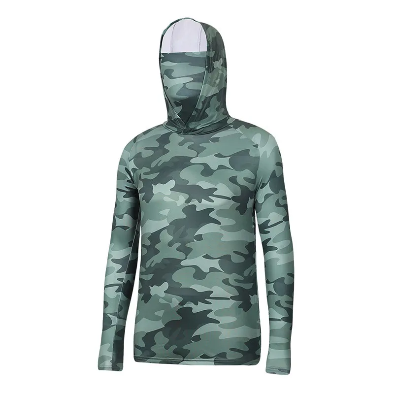 Men Fashion Casual Summer Camouflage Ice Silk Sunscreen Long-Sleeve With Mask Hoodies
