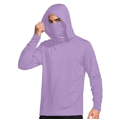 Men Fashion Casual Summer Solid Color Ice Silk Sunscreen Long-Sleeve With Mask Hoodies