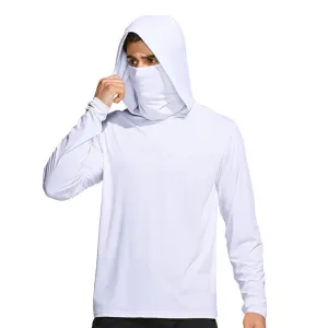 Men Fashion Casual Summer Solid Color Ice Silk Sunscreen Long-Sleeve With Mask Hoodies