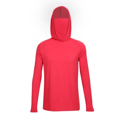 Men Fashion Casual Summer Solid Color Ice Silk Sunscreen Long-Sleeve With Mask Hoodies