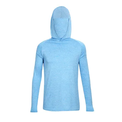 Men Fashion Casual Summer Solid Color Ice Silk Sunscreen Long-Sleeve With Mask Hoodies