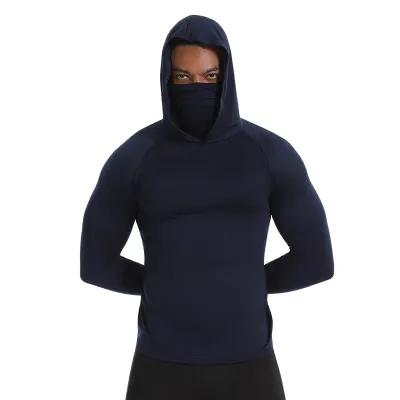 Men Fashion Casual Summer Solid Color Ice Silk Sunscreen Long-Sleeve With Mask Hoodies