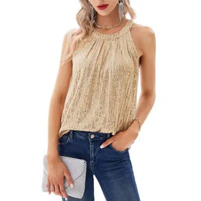 Women Fashion Sexy Summer Solid Color Sequin Tank Top