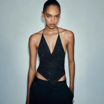 Women Fashion Sexy Polka Dot Print Halter-Neck V-Neck Backless Camisole