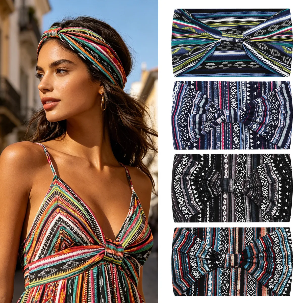 Women Fashion Casual Boho Wide-Brimmed Knotted Headband