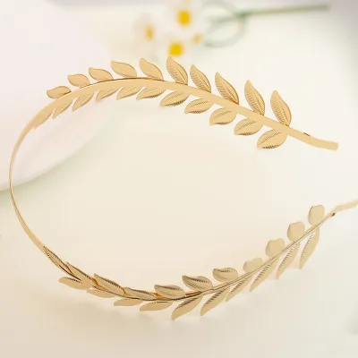 Women Fashion Baroque Goddess Metal Leaf Headband