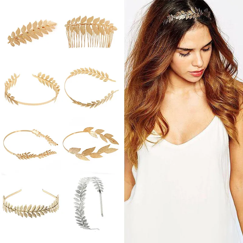 Women Fashion Baroque Goddess Metal Leaf Headband