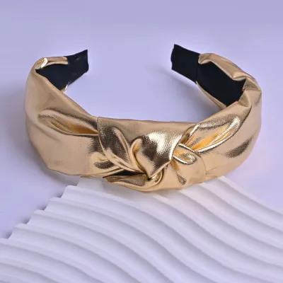 Women Fashion Simple Solid Color Pu Leather Knot Wide Edge Headband