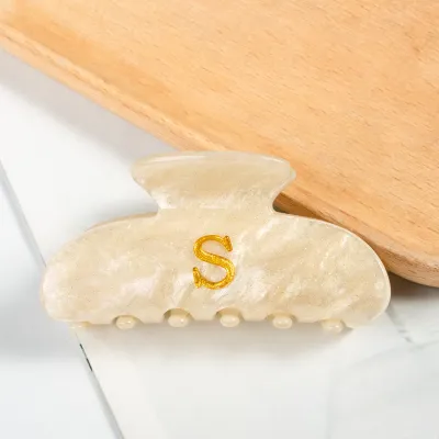 Women Fashion Gold English Letter 8.6cm Acrylic Grab Clip