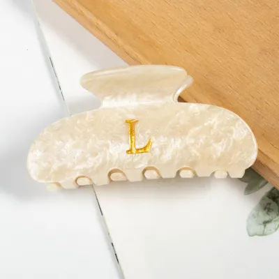 Women Fashion Gold English Letter 8.6cm Acrylic Grab Clip