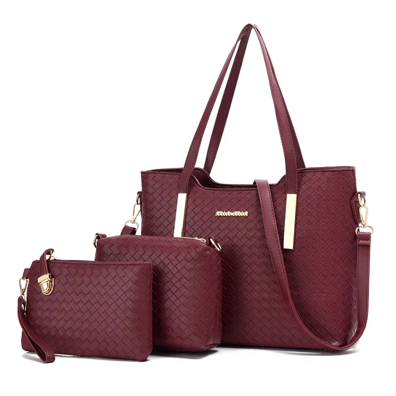 Women Fashion Casual Solid Color Tote Bag Three-Piece Bag Set