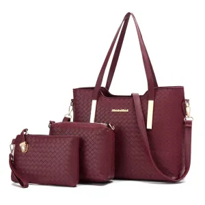 Women Fashion Casual Solid Color Tote Bag Three-Piece Bag Set