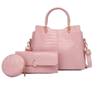 Women Fashion Casual Solid Color Large Capacity Handbag Three-Piece Bag Set