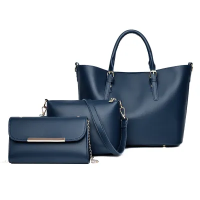 Women Fashion Casual Solid Color Large Capacity Handbag Three-Piece Bag Set