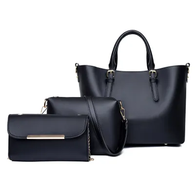 Women Fashion Casual Solid Color Large Capacity Handbag Three-Piece Bag Set