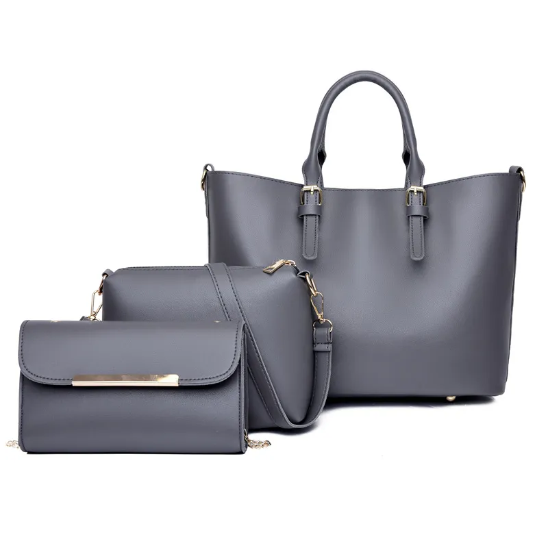 Women Fashion Casual Solid Color Large Capacity Handbag Three-Piece Bag Set