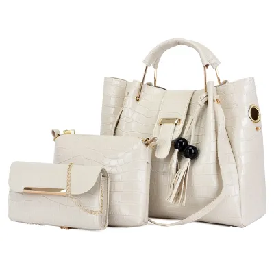 Women Fashion Casual Solid Color Crocodile Pattern Bucket Handbag Four-Piece Bag Set